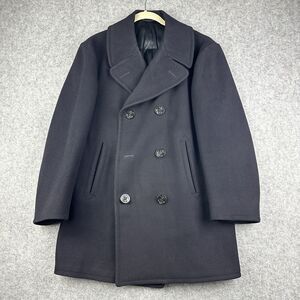 Vintage US Navy Kersey Peacoat Mens 38 Black Wool Military Anchor Buttons READ*